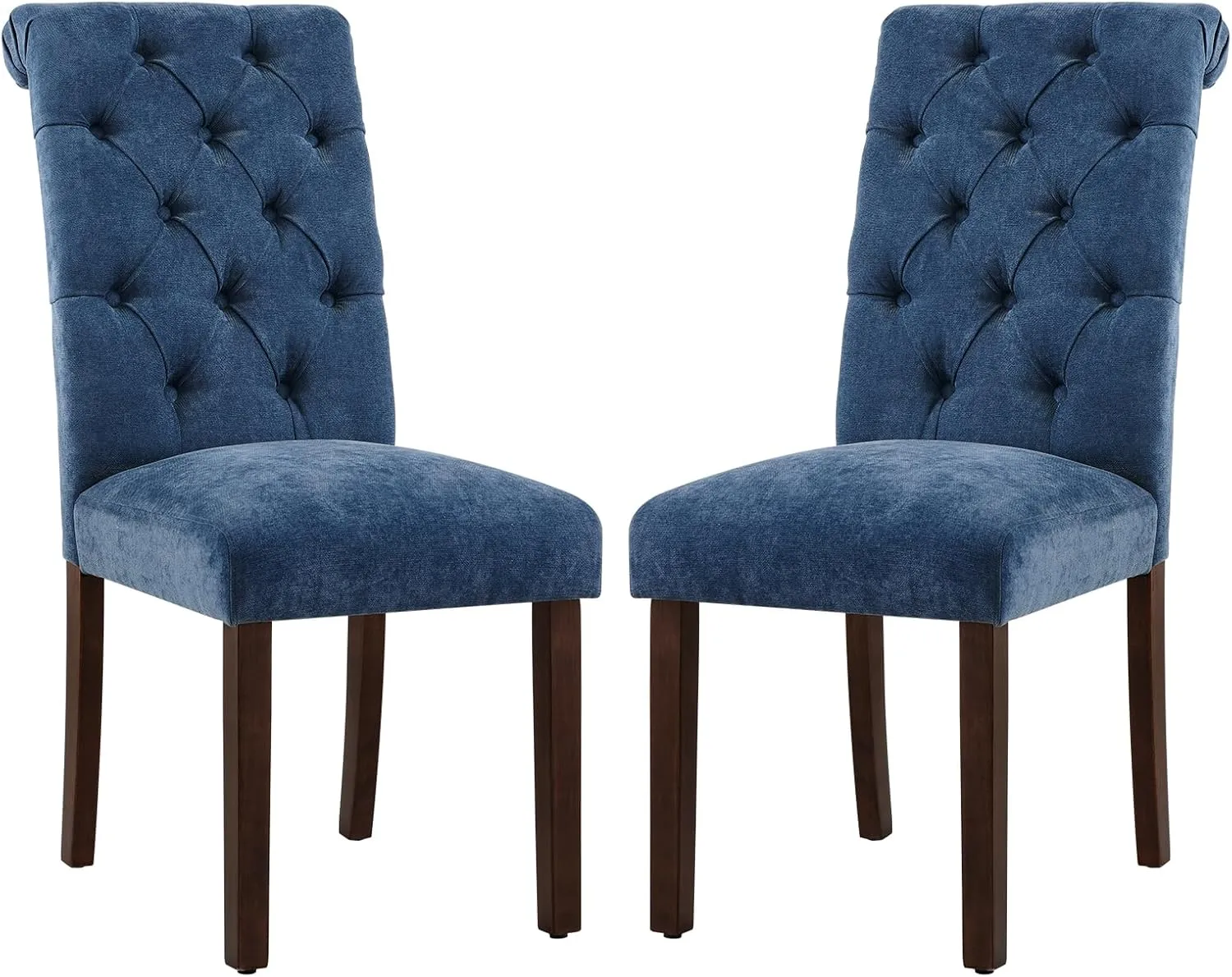 COLAMY Button Tufted Dining Chairs Set of 2, Parsons Upholstered Fabric Dining Room Chairs Kitchen Chairs with Wood Legs and Padded Seat, Blue