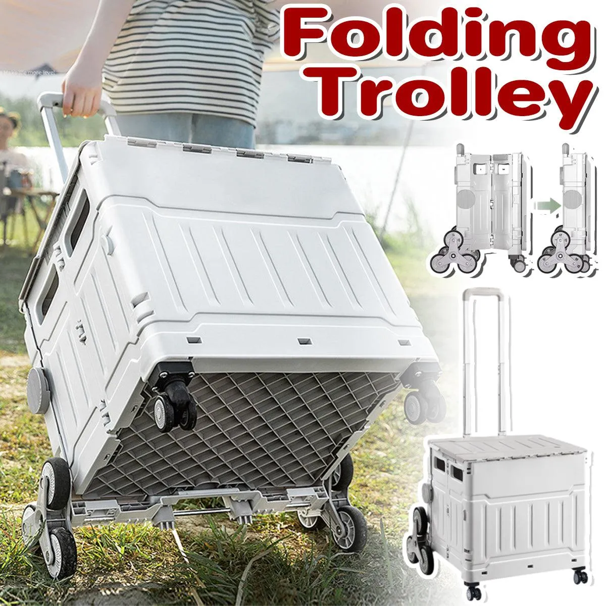 Collapsible Folding Shopping Cart Portable Grocery Trolley for Outdoor Camping