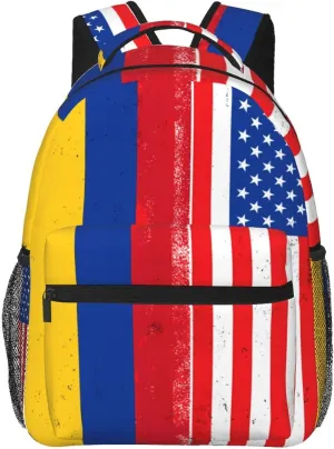 Colombian Colombia American Flag Backpack Casual Laptop Backpack Double Shoulder Bag Lightweight Backpack For Women Men Travel