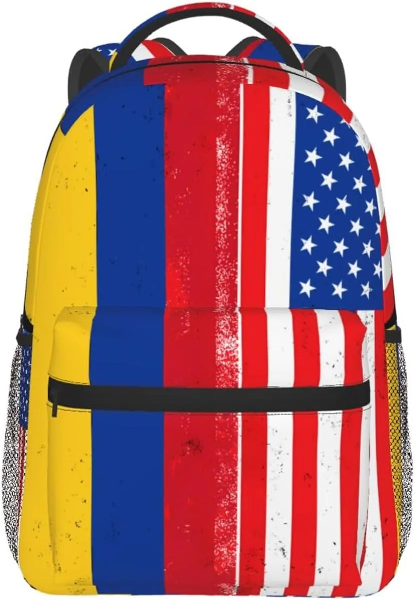 Colombian Colombia American Flag Backpack Casual Laptop Backpack Double Shoulder Bag Lightweight Backpack For Women Men Travel