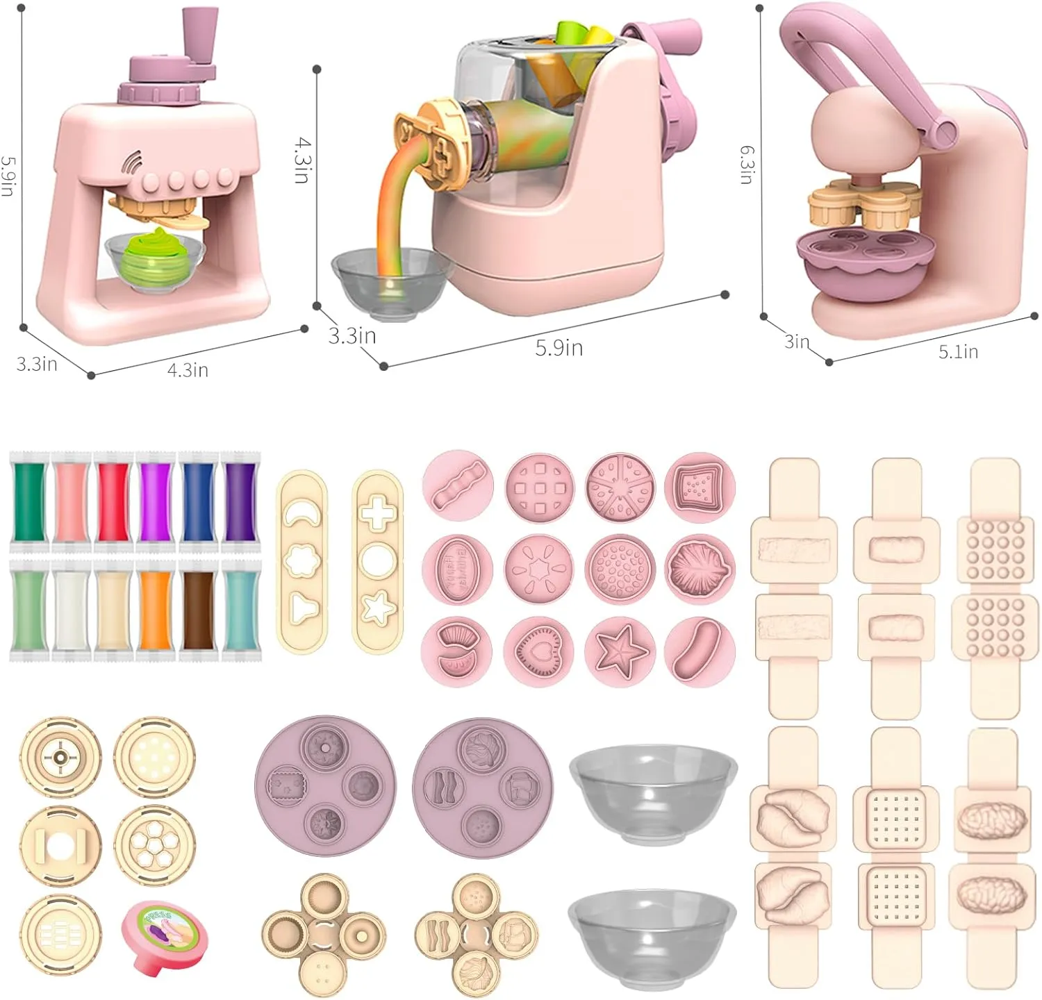 Color Dough Sets for Kids Ages 4-8, 3 in 1 Ice Cream Noodle & Hamburger Maker Accessories Kit, Kitchen Creations Set for Girls Boys 3 