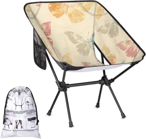 Colorful Butterfly Camping Chair Portable Folding Aluminum Alloy Chairs Lightweigh with Side Pocket for Beach Trip Picnic Outdoor Sports Camp Chair Back Chair for Camping Beach