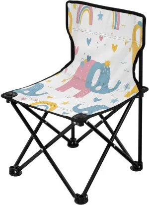 Colorful Cartoon Elephant Portable Outdoor Folding Chair Anti-Slip Padded Oxford Cloth Stool Camping Chair Small for Beach Hiking Fishing Gardening Quad Camp Chair