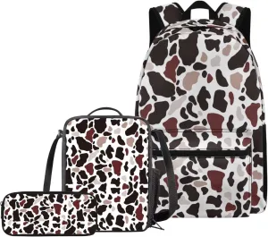 Colorful Cow Patterns Backpack with Lunchbox for Teen Boys for Hight School Middle School Bag for Boys 14-16 Kids Large Travel Shoulder Bag Book Bag