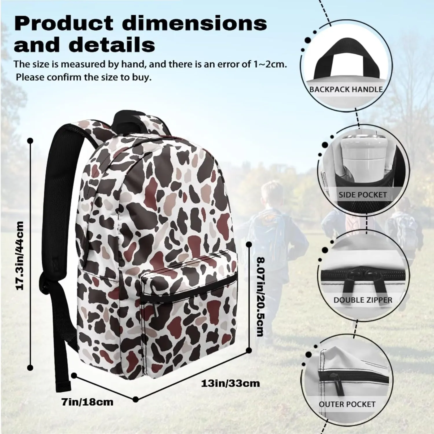 Colorful Cow Patterns Backpack with Lunchbox for Teen Boys for Hight School Middle School Bag for Boys 14-16 Kids Large Travel Shoulder Bag Book Bag