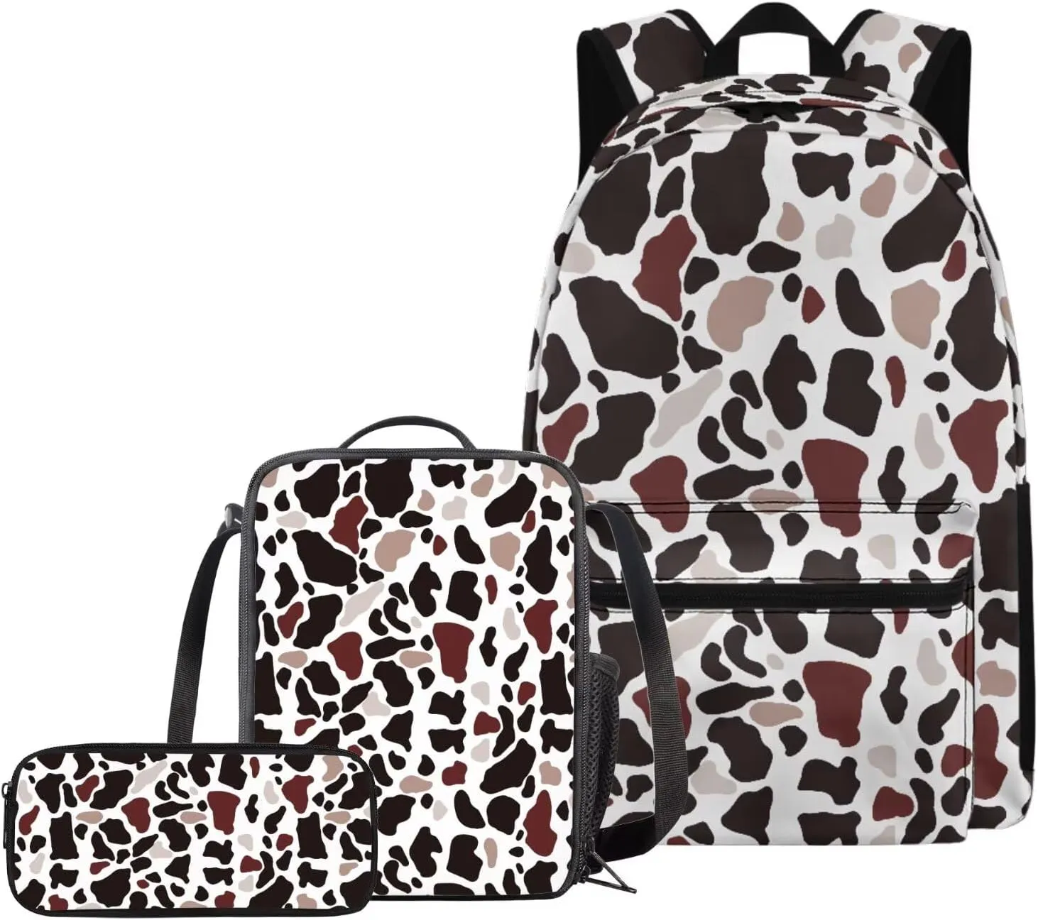 Colorful Cow Patterns Backpack with Lunchbox for Teen Boys for Hight School Middle School Bag for Boys 14-16 Kids Large Travel Shoulder Bag Book Bag