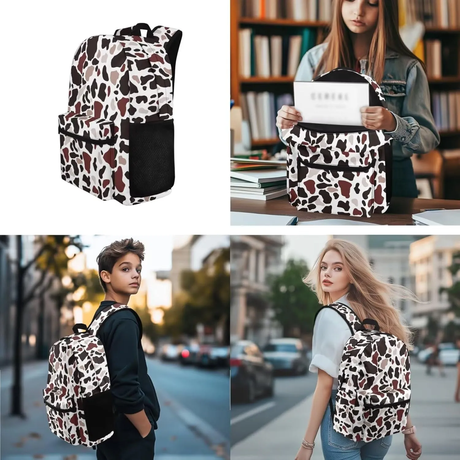 Colorful Cow Patterns Backpack with Lunchbox for Teen Boys for Hight School Middle School Bag for Boys 14-16 Kids Large Travel Shoulder Bag Book Bag