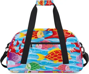 Colorful Fish Gym Duffel Bag for Men Women Coral Sea Star Sports Tote Bag with Adjustable Shoulder Strap for Dance Gymnastics Traveling Outdoor Camping Overnight Stay