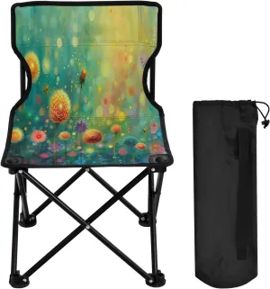 Colorful Ink Flower Portable Outdoor Folding Chair Anti-Slip Padded Oxford Cloth Stool Camping Chair Small for Beach Hiking Fishing Gardening Quad Camp Chair