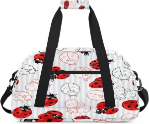 Colorful Ladybugs Gym Duffel Bag for Men Women Stripes Background Sports Tote Bag with Adjustable Shoulder Strap for Dance Gymnastics Traveling Outdoor Camping Overnight Stay