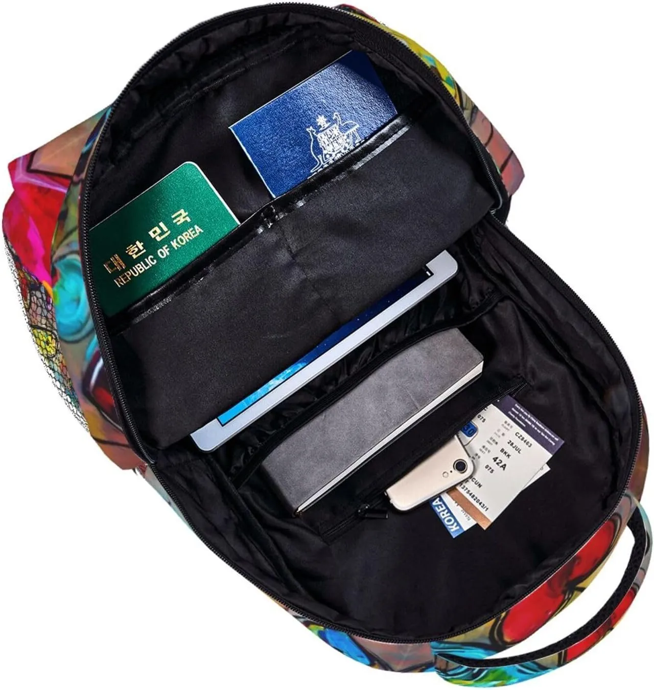 Colorful Love Heart Art Shoulder Book Bags Polyester Multipurpose Anti-Theft Carry On Bag Large Capacity Travel Hiking & Camping Rucksack