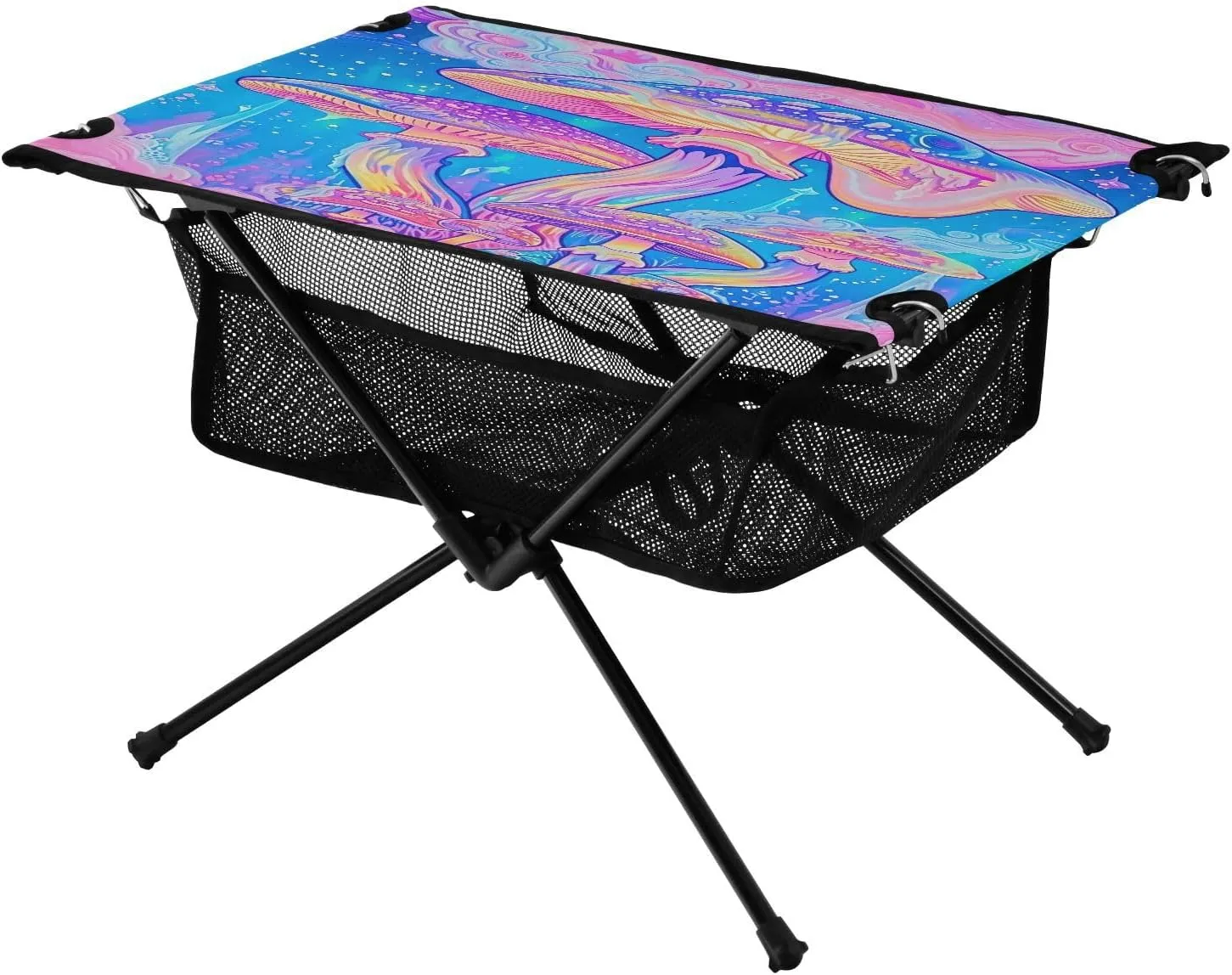 Colorful Psychedelic Mushrooms Portable Folding Camping Table, Compact Lightweight Beach Table with Carrying Bag for Outdoor Picnics, BBQs, Camp