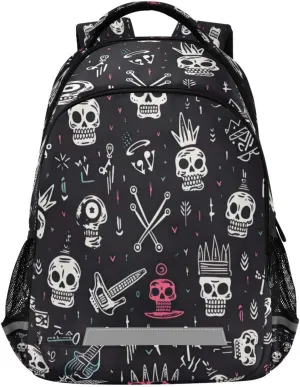 Colorful Skull Pattern Design Waterproof Backpack - Casual Outdoor Sports Daypack with Ergonomic Shoulder Straps#142