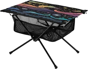 Colorful Sky Moon Portable Folding Camping Table, Compact Lightweight Beach Table with Carrying Bag for Outdoor Picnics, BBQs, Camp