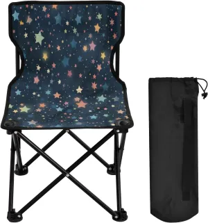 Colorful Stars Portable Outdoor Folding Chair Anti-Slip Padded Oxford Cloth Stool Camping Chair Small for Beach Hiking Fishing Gardening Quad Camp Chair