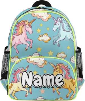 Colorful Unicorn Cloud Custom Backpack with Name Cute Personalized Small Shoulder Bag Waterproof Travel Casual Backpack with Chest Strap 14.2in