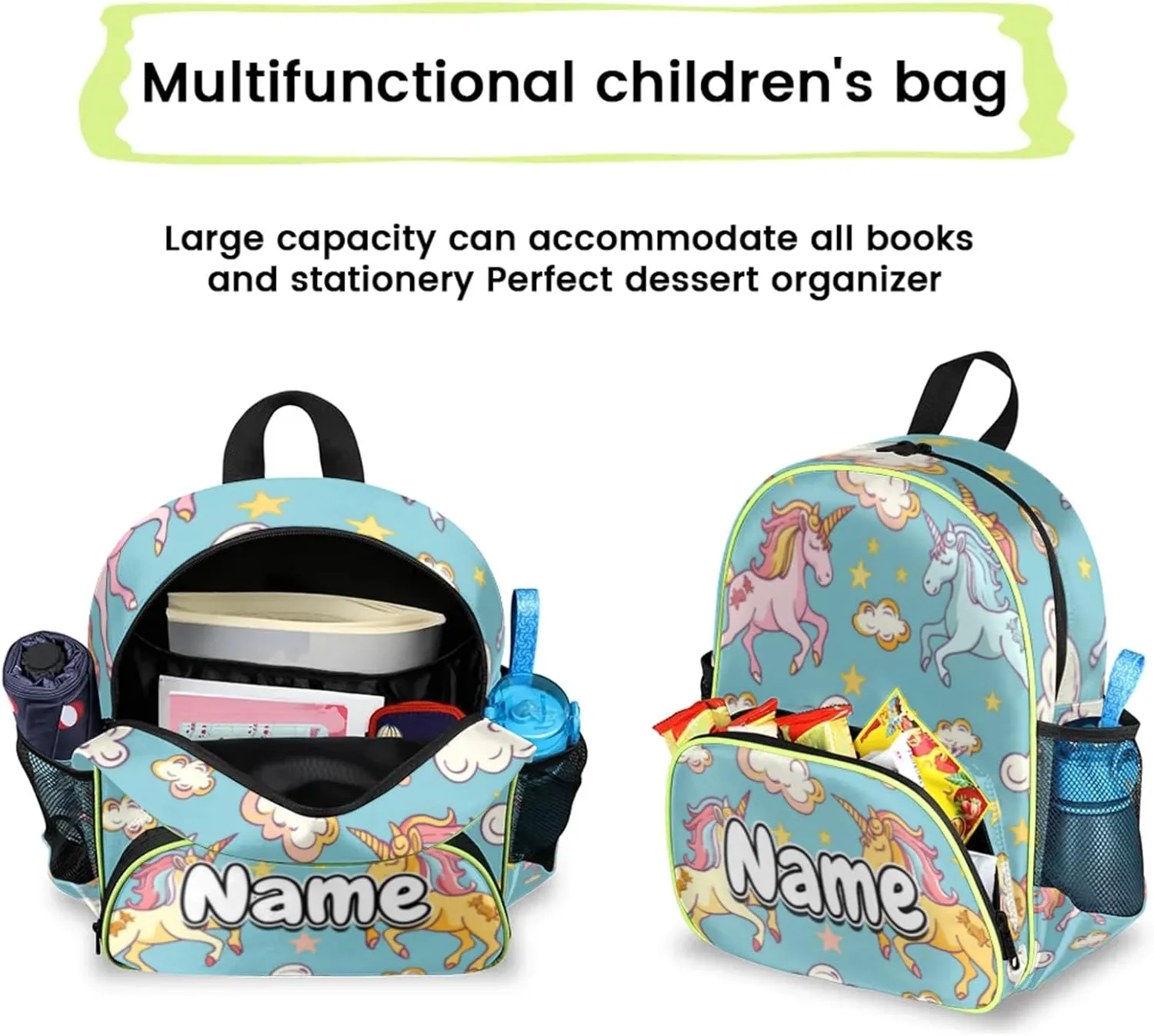 Colorful Unicorn Cloud Custom Backpack with Name Cute Personalized Small Shoulder Bag Waterproof Travel Casual Backpack with Chest Strap 14.2in