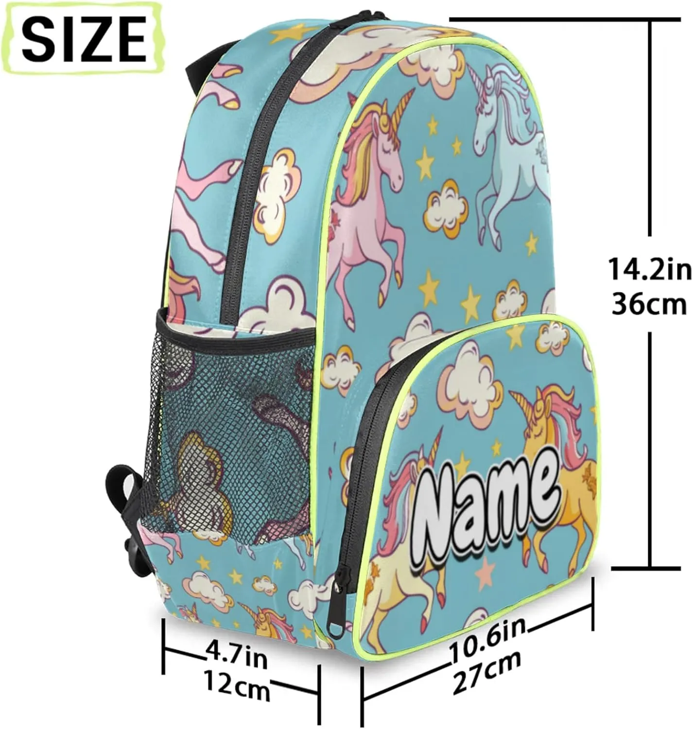Colorful Unicorn Cloud Custom Backpack with Name Cute Personalized Small Shoulder Bag Waterproof Travel Casual Backpack with Chest Strap 14.2in