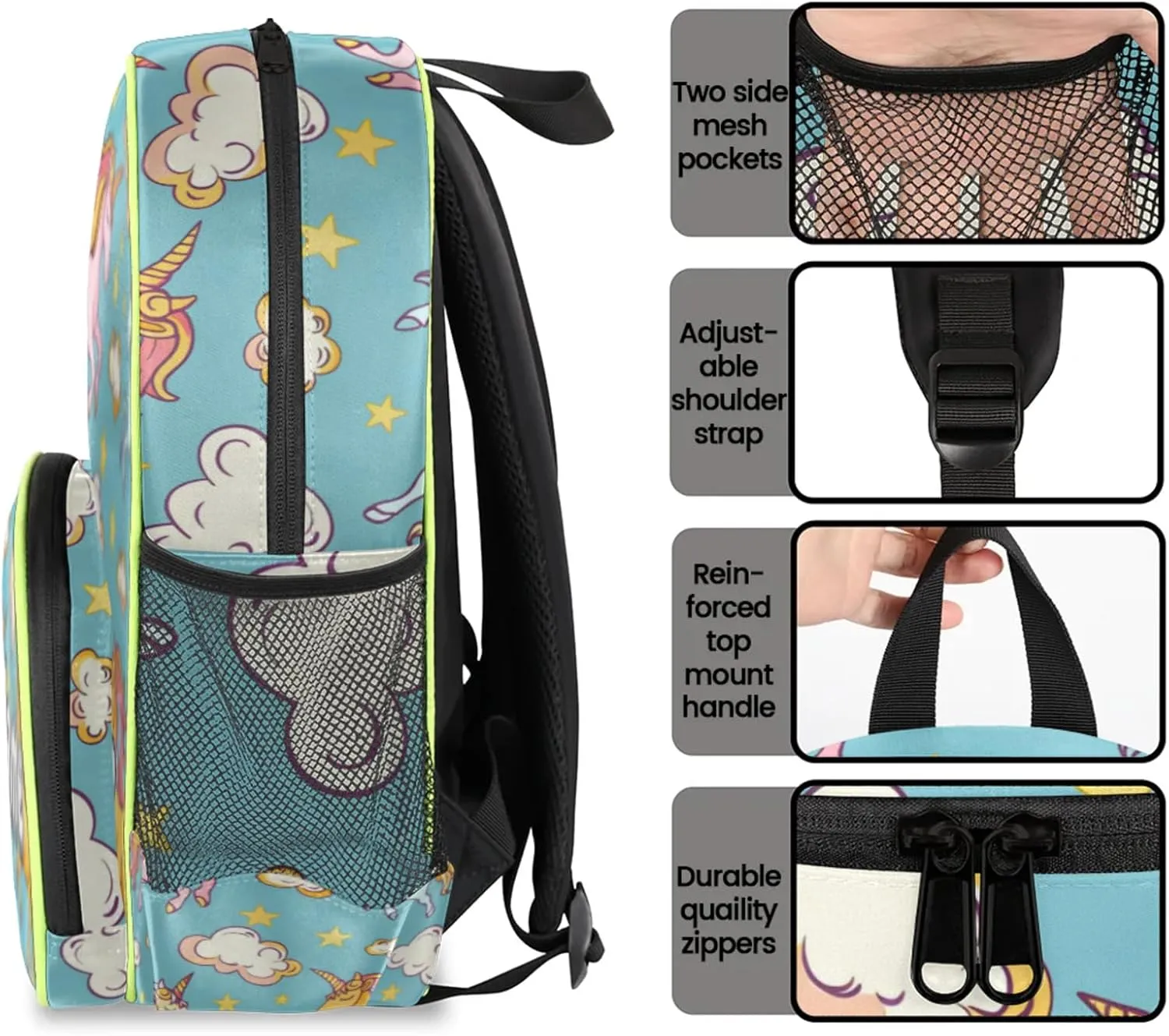 Colorful Unicorn Cloud Custom Backpack with Name Cute Personalized Small Shoulder Bag Waterproof Travel Casual Backpack with Chest Strap 14.2in