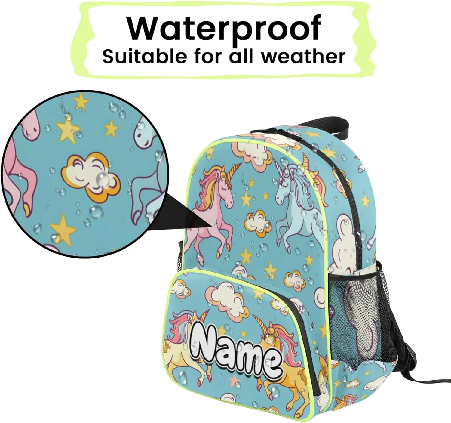 Colorful Unicorn Cloud Custom Backpack with Name Cute Personalized Small Shoulder Bag Waterproof Travel Casual Backpack with Chest Strap 14.2in