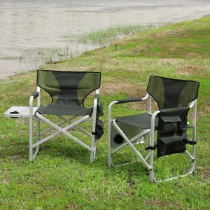Comfortable 2-Piece Padded Folding Outdoor Chair Set with Convenient Side Table, for Camping, Picnics, and Fishing, Green