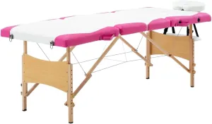 Comfortable Foldable Massage Table, Adjustable Height with 4 Zones, Durable Faux Leather, White and Pink