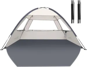 COMMOUDS Beach Tent with 2 Replacement Poles for 3 Person, UPF 50  Beach Tent Sun Shade with Tent Poles for Fishing, Backyard or Picnics, CreamyGray