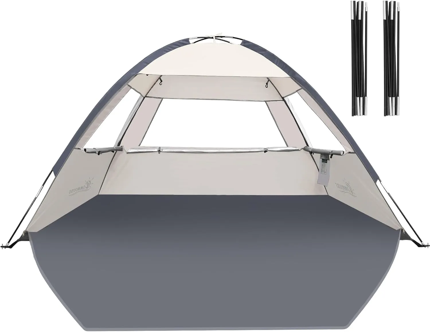 COMMOUDS Beach Tent with 2 Replacement Poles for 3 Person, UPF 50  Beach Tent Sun Shade with Tent Poles for Fishing, Backyard or Picnics, CreamyGray