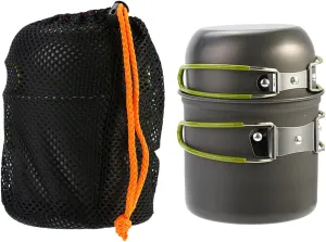 Compact Aluminum Alloy Pot Set | Foldable Handgrip for Camping/Hiking/Survival | Heat Tolerant & Sturdy with Storage Bag | Lightweight Outdoor Cookware