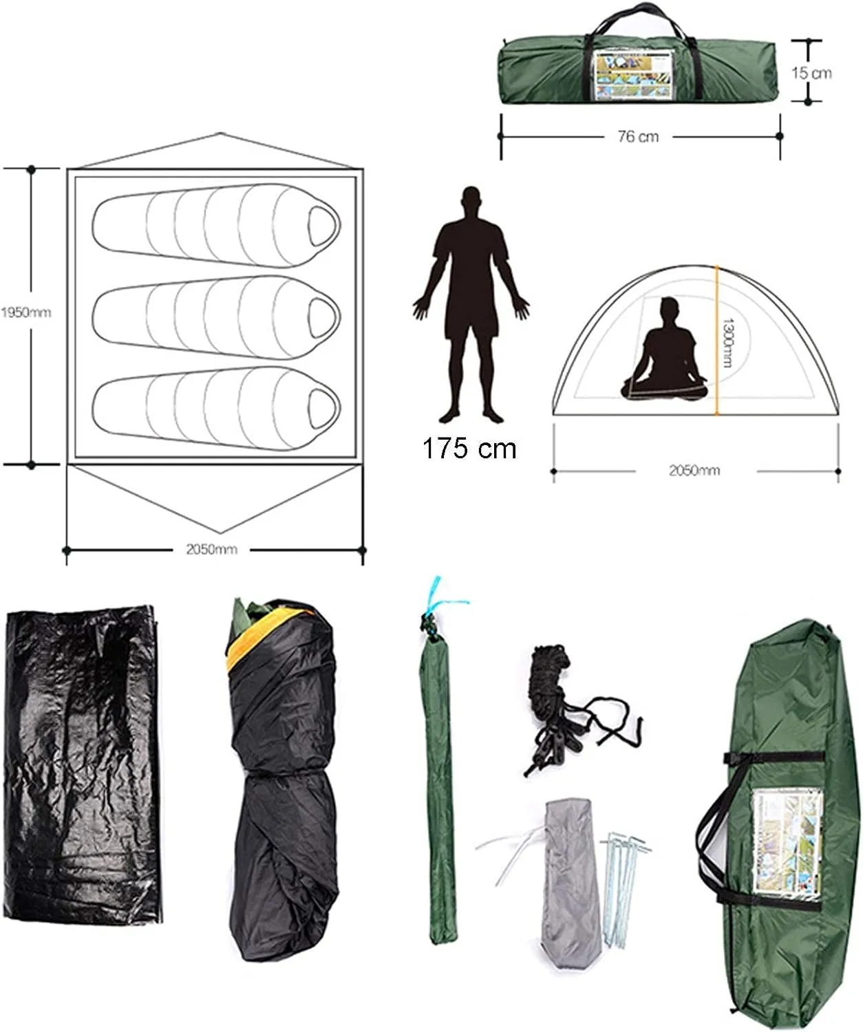 Compact Camping 2 Person Tent Double Layer Outdoor Lightweight Tent Waterproof Wind Proof for Hiking Fishing Mountaineering 183 122 82Cm