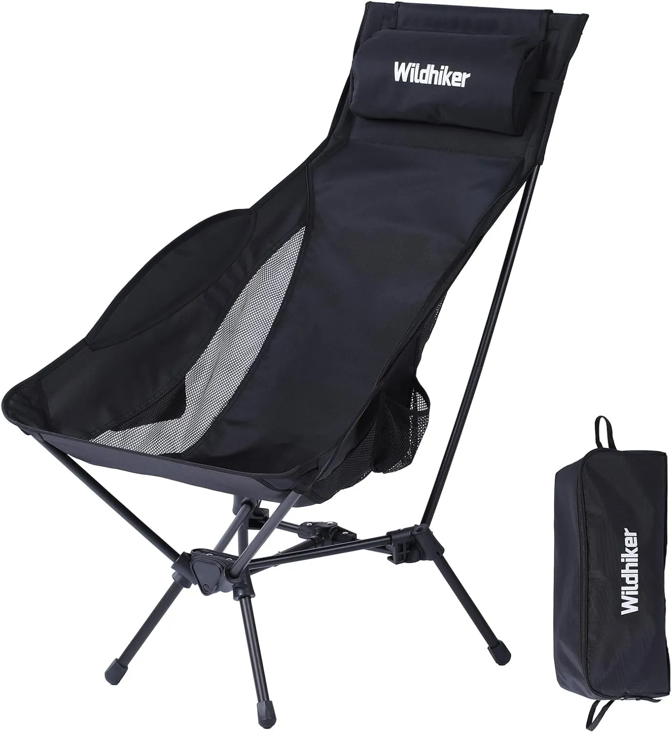 Compact Foldable Camping Chair with High Back,Detachable Pillow and Storage Bag,Portable and Comfortable Chairs for Outdoor Camp,Beach,Hiking, Backpacking,Black-Triangular Frame