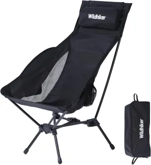 Compact Foldable Camping Chair with High Back,Detachable Pillow and Storage Bag,Portable and Comfortable Chairs for Outdoor Camp,Beach,Hiking, Backpacking,Black-Triangular Frame