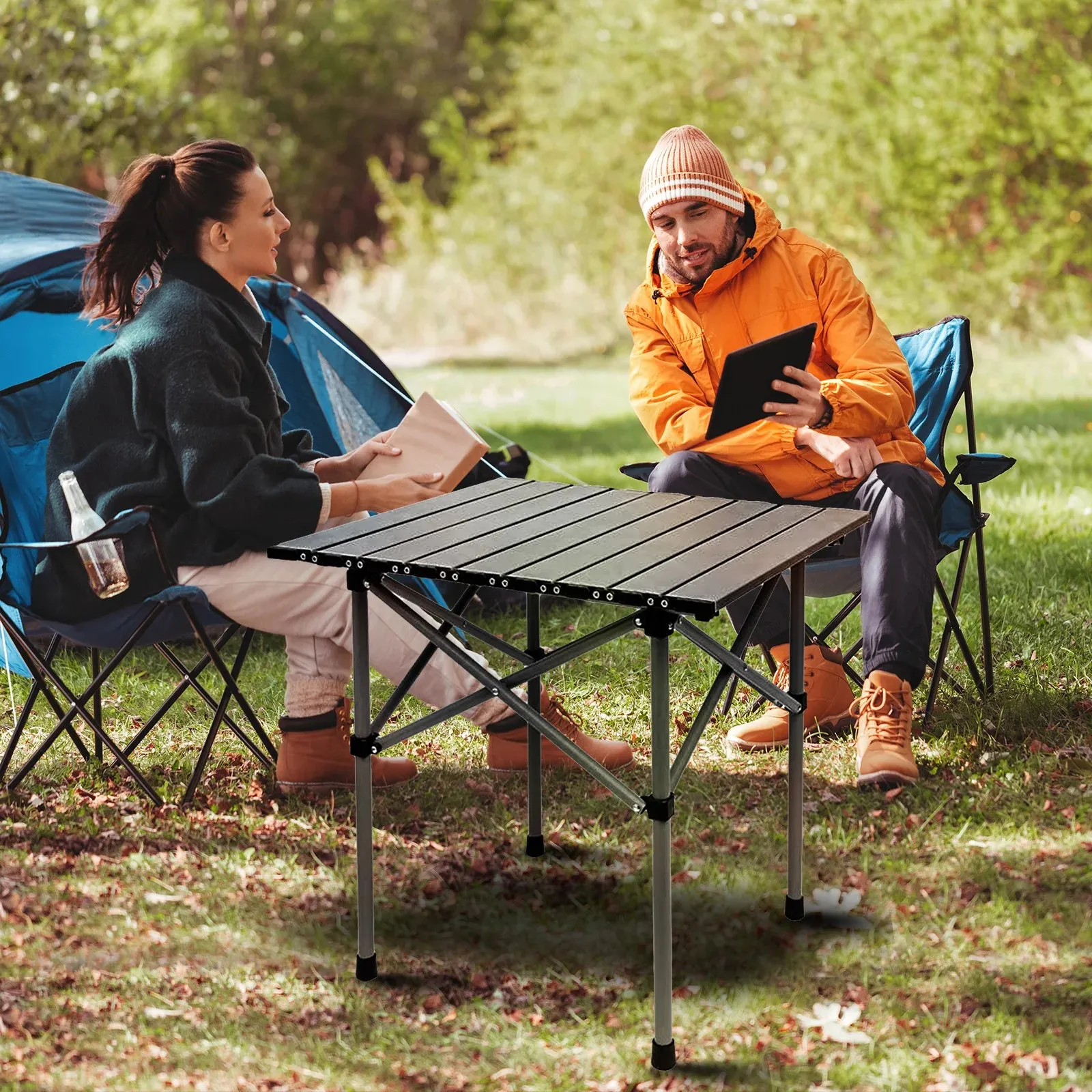 Compact Folding Camping Table – Lightweight Roll-Up Aluminum Table with Carry Bag for Outdoor Adventures