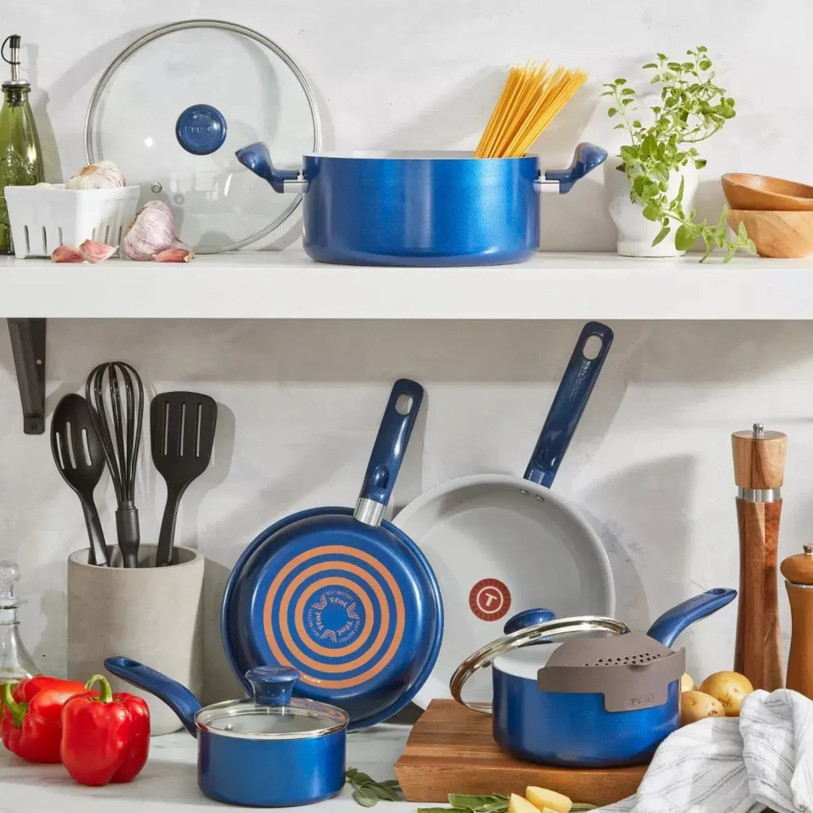 Compact LunaLulinlk Cookware, Blue 12pc Unbeatable price Ceramic Set,