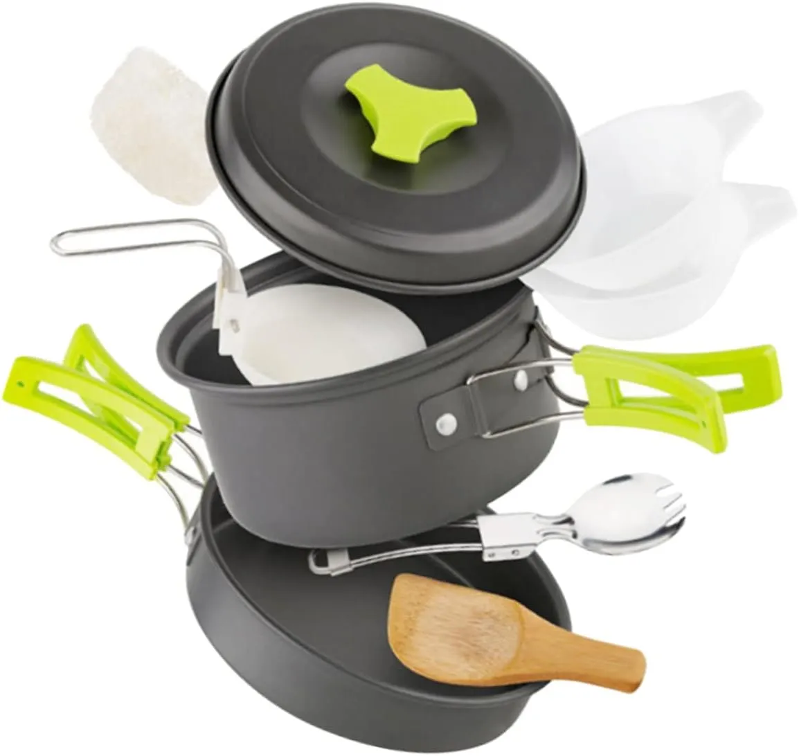 Compact Outdoor Pots Kit Camping Cookware for 1-2 Portable Camping Pot Set Easy-Clean Heat-Resistant Handles