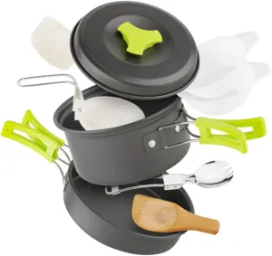 Compact Outdoor Pots Kit Camping Cookware for 1-2 Portable Camping Pot Set Easy-Clean Heat-Resistant Handles