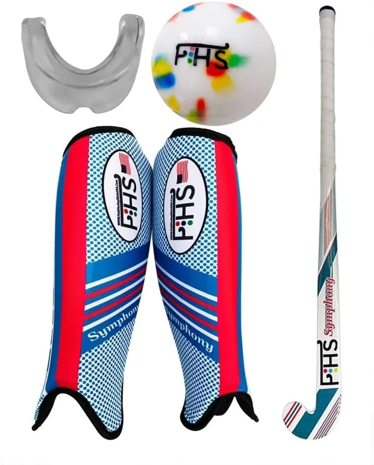 Complete Field Hockey Gift Set 30, 32, 34 Inch Field Hockey Sticks, Shin Guards, Colourful Ball, Mouth Guard and Bag