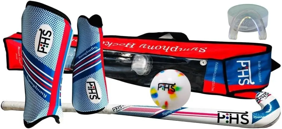 Complete Field Hockey Gift Set 30, 32, 34 Inch Field Hockey Sticks, Shin Guards, Colourful Ball, Mouth Guard and Bag