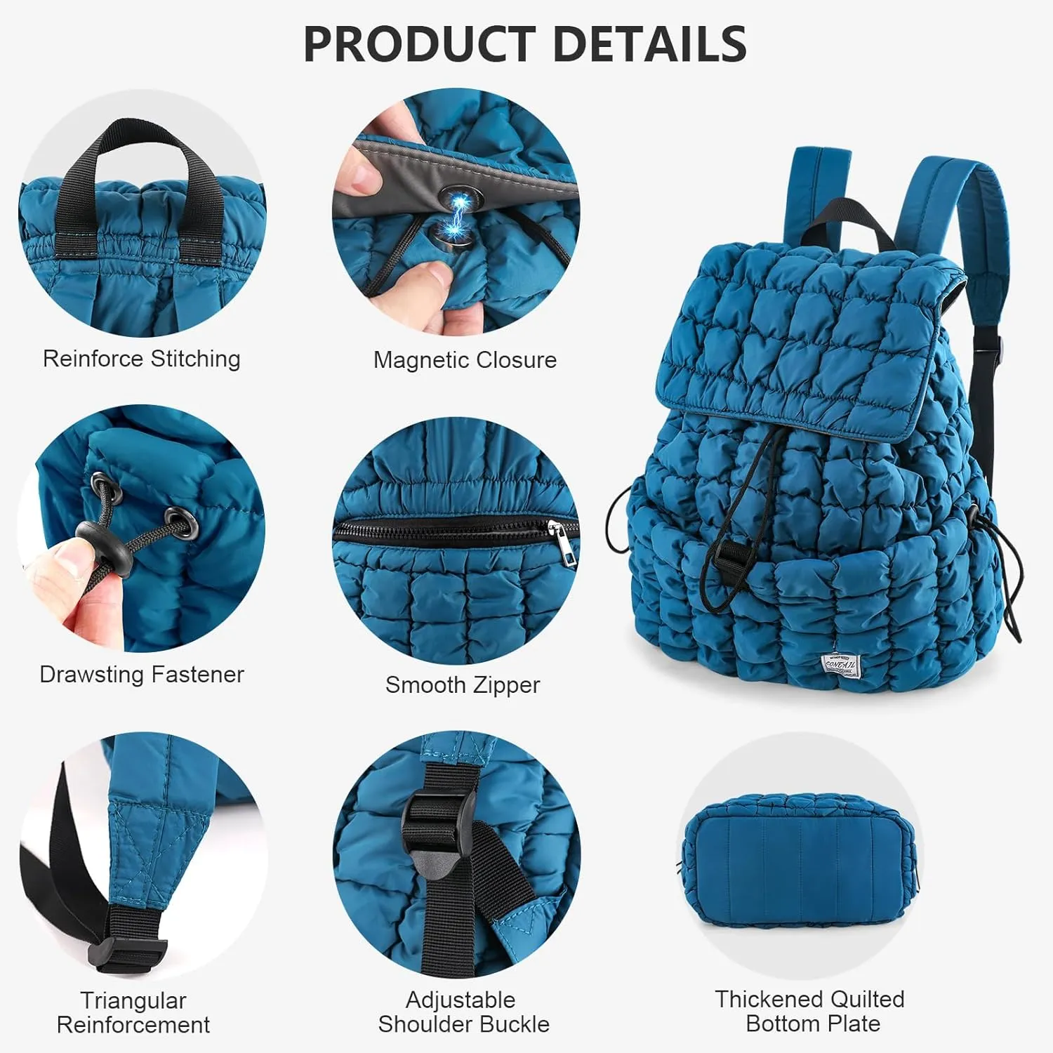 CONTAIL 18L Quilted Puffer Backpack for Women,Lightweight Puffy Hiker Pack,Blue