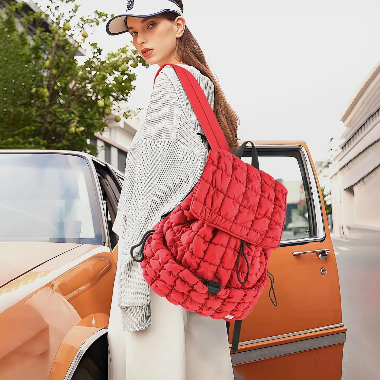 CONTAIL 18L Quilted Puffer Backpack for Women,Lightweight Puffy Hiker Pack,Red