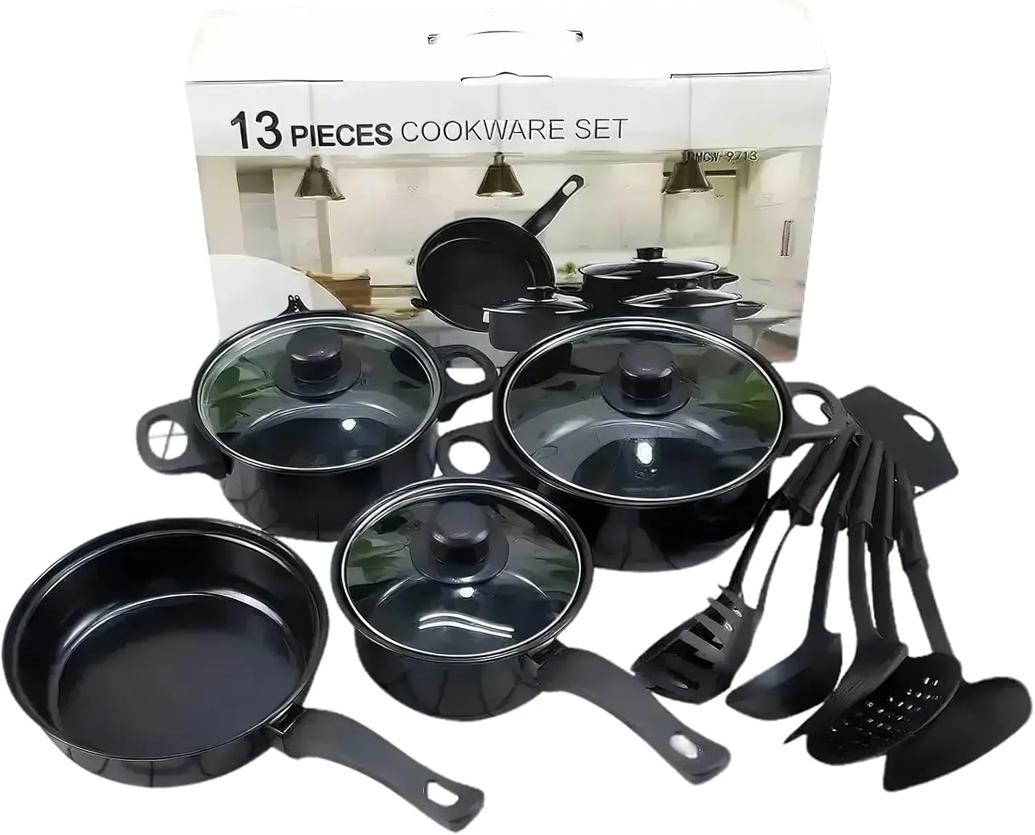 Cookware Set, 13 Piece Pots and Pans with Utensils, Free Scratch Resistant Cooking Surface Compatible With all Stoves