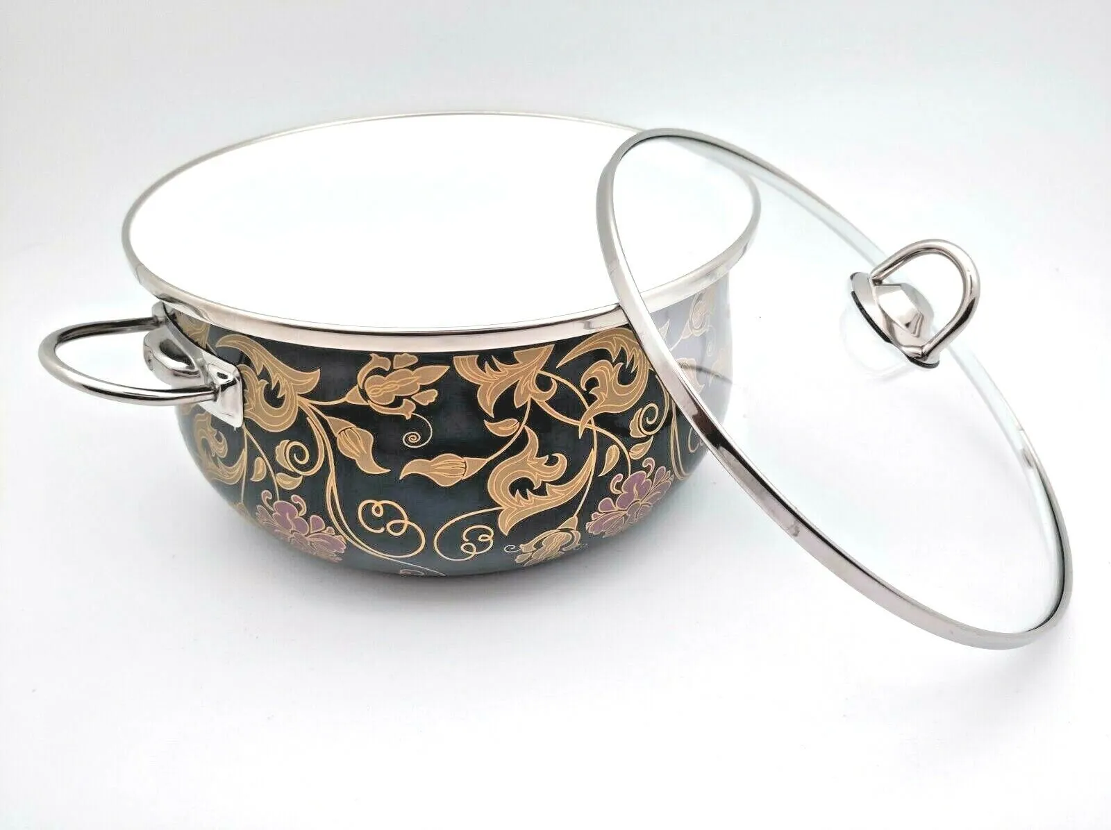 Cookware Set With Glass Lid Black Gold 8 Pieces Set
