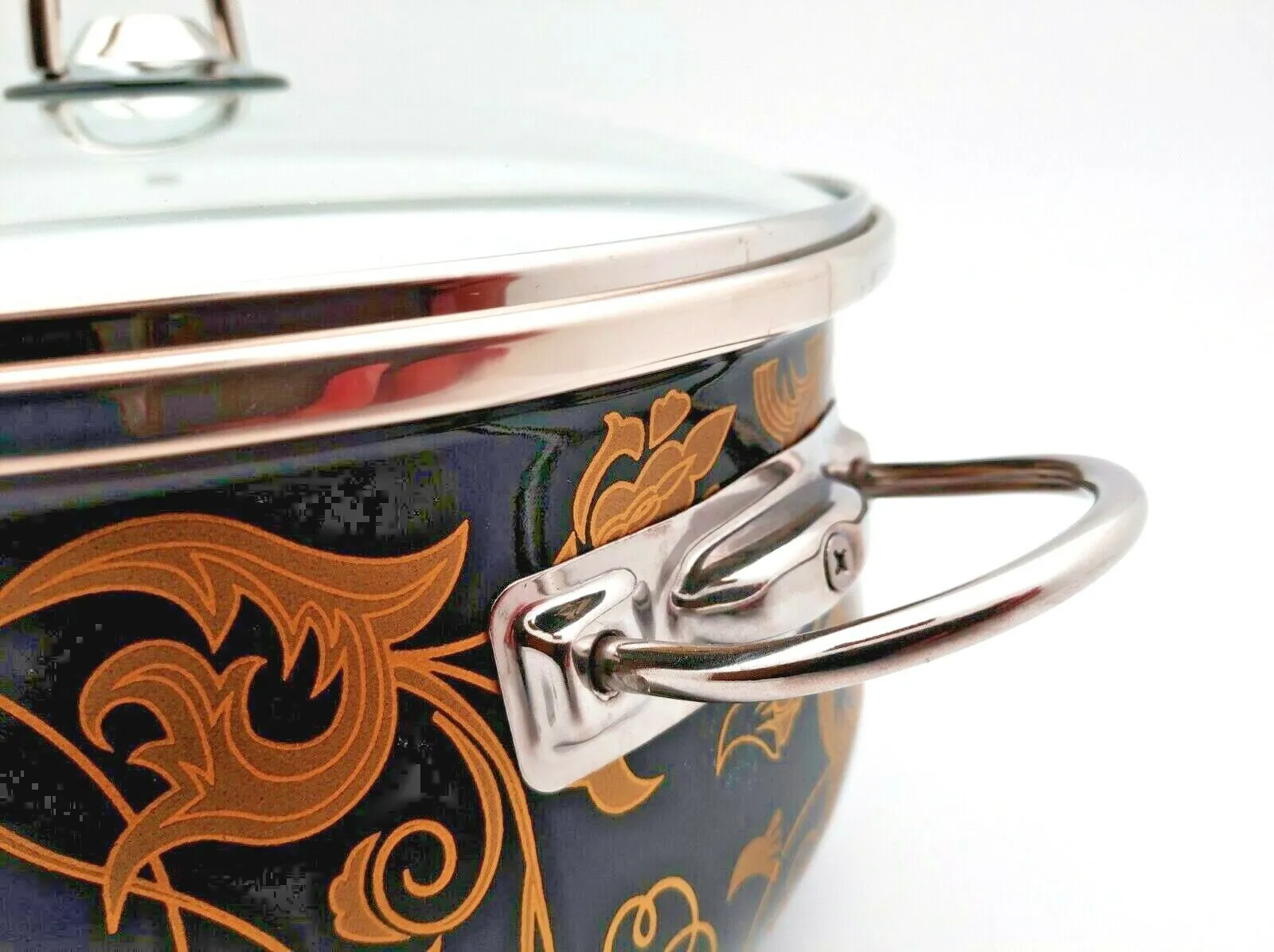 Cookware Set With Glass Lid Black Gold 8 Pieces Set