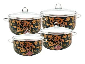 Cookware Set With Glass Lid Black Gold 8 Pieces Set