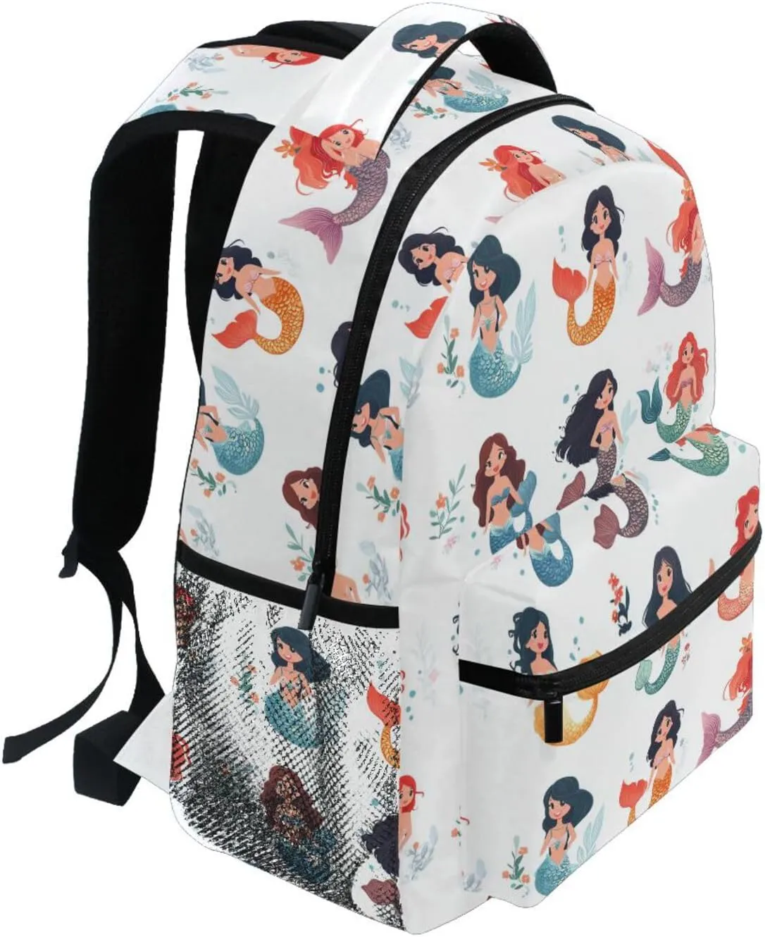 Cool Backpacks for Teens Boys Girls Waterproof Backpack with Chest Strap for Travel Trip Cartoon Cute Mermaid
