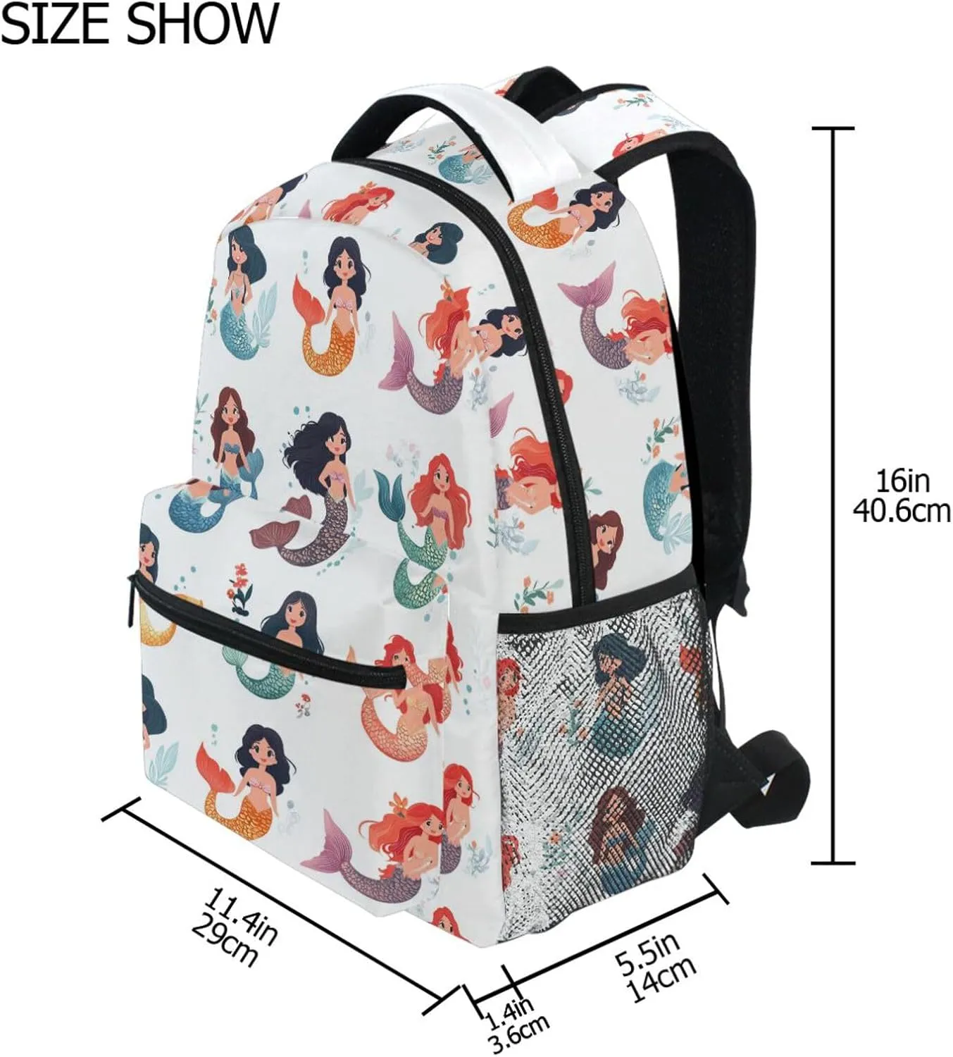 Cool Backpacks for Teens Boys Girls Waterproof Backpack with Chest Strap for Travel Trip Cartoon Cute Mermaid