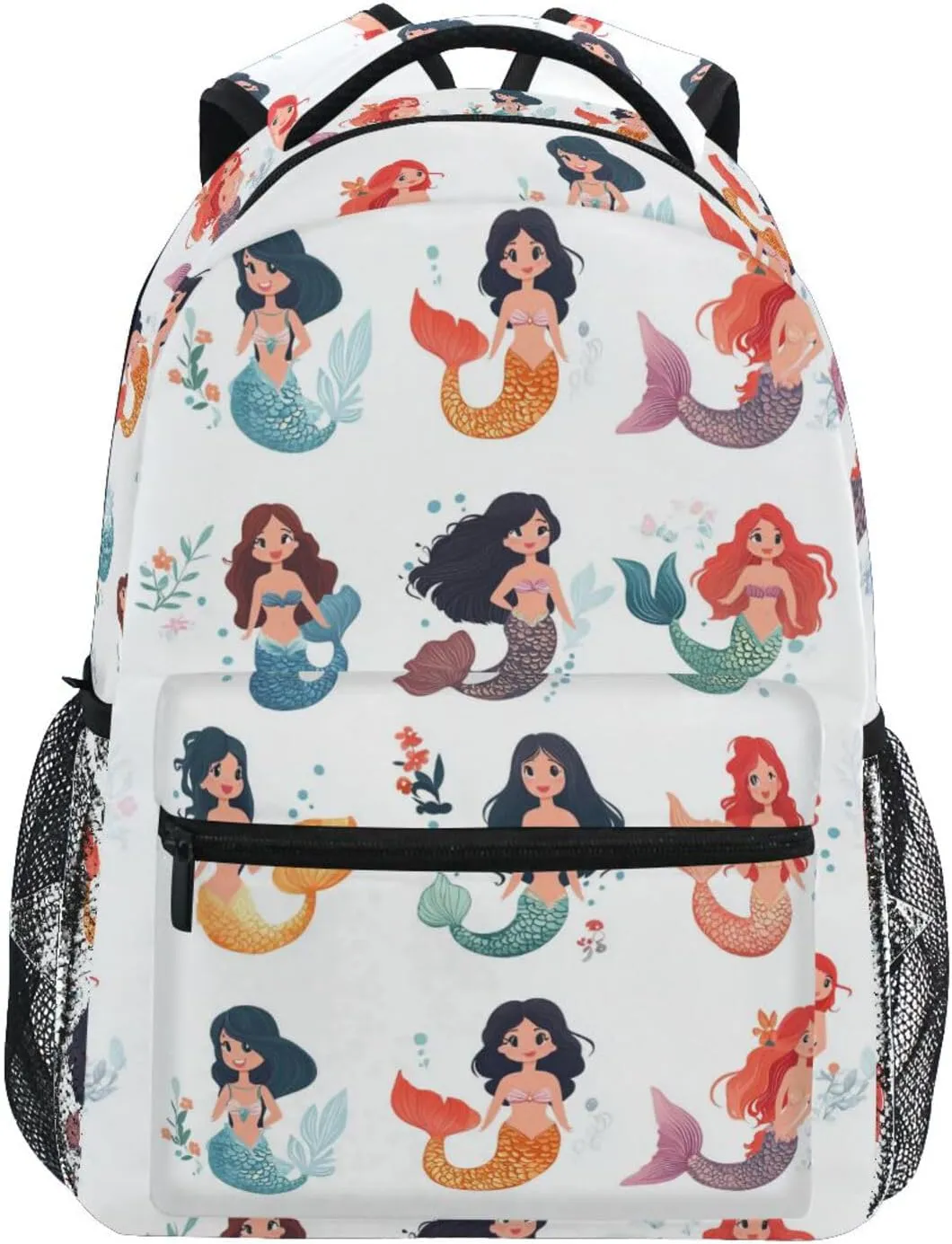 Cool Backpacks for Teens Boys Girls Waterproof Backpack with Chest Strap for Travel Trip Cartoon Cute Mermaid