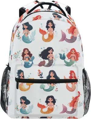 Cool Backpacks for Teens Boys Girls Waterproof Backpack with Chest Strap for Travel Trip Cartoon Cute Mermaid