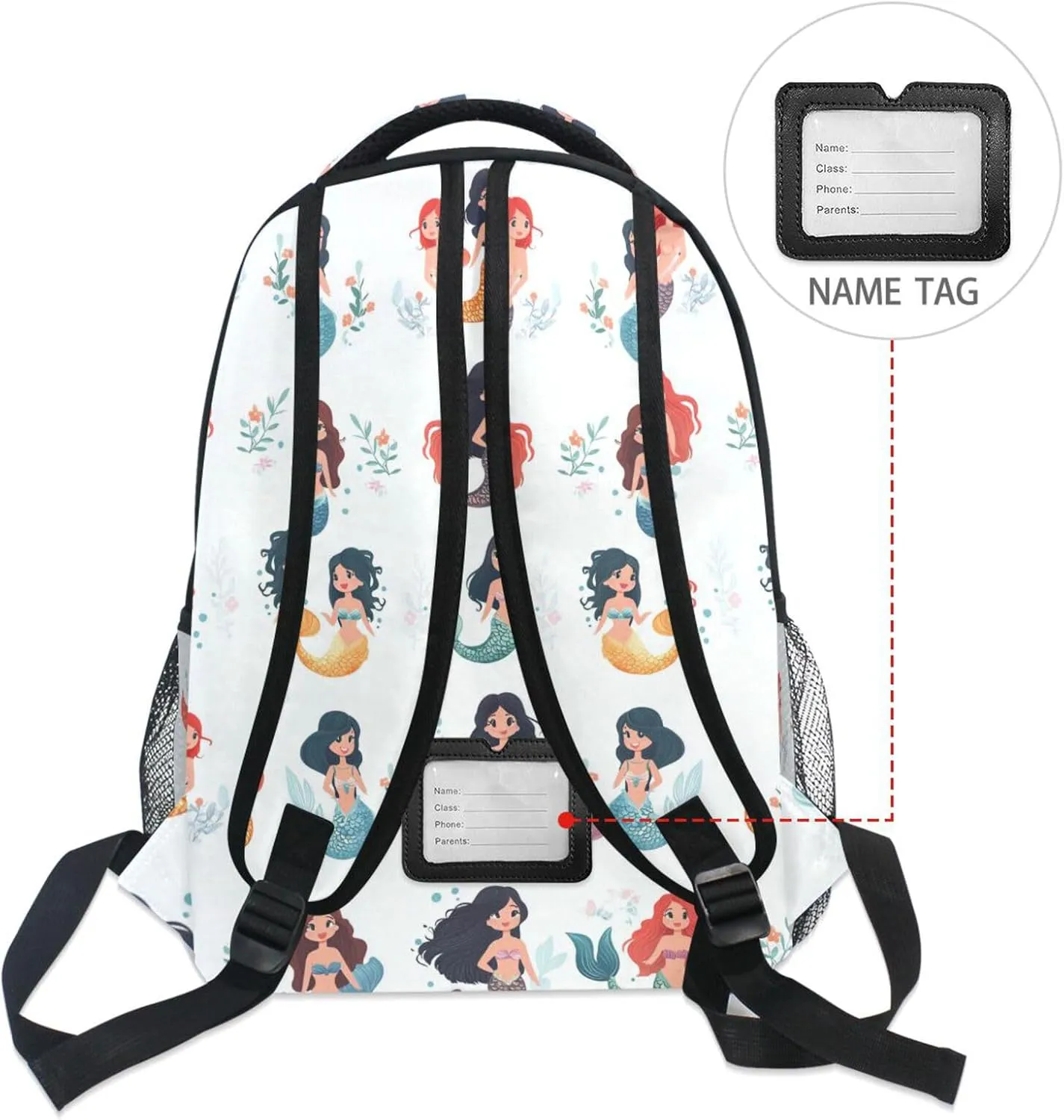 Cool Backpacks for Teens Boys Girls Waterproof Backpack with Chest Strap for Travel Trip Cartoon Cute Mermaid