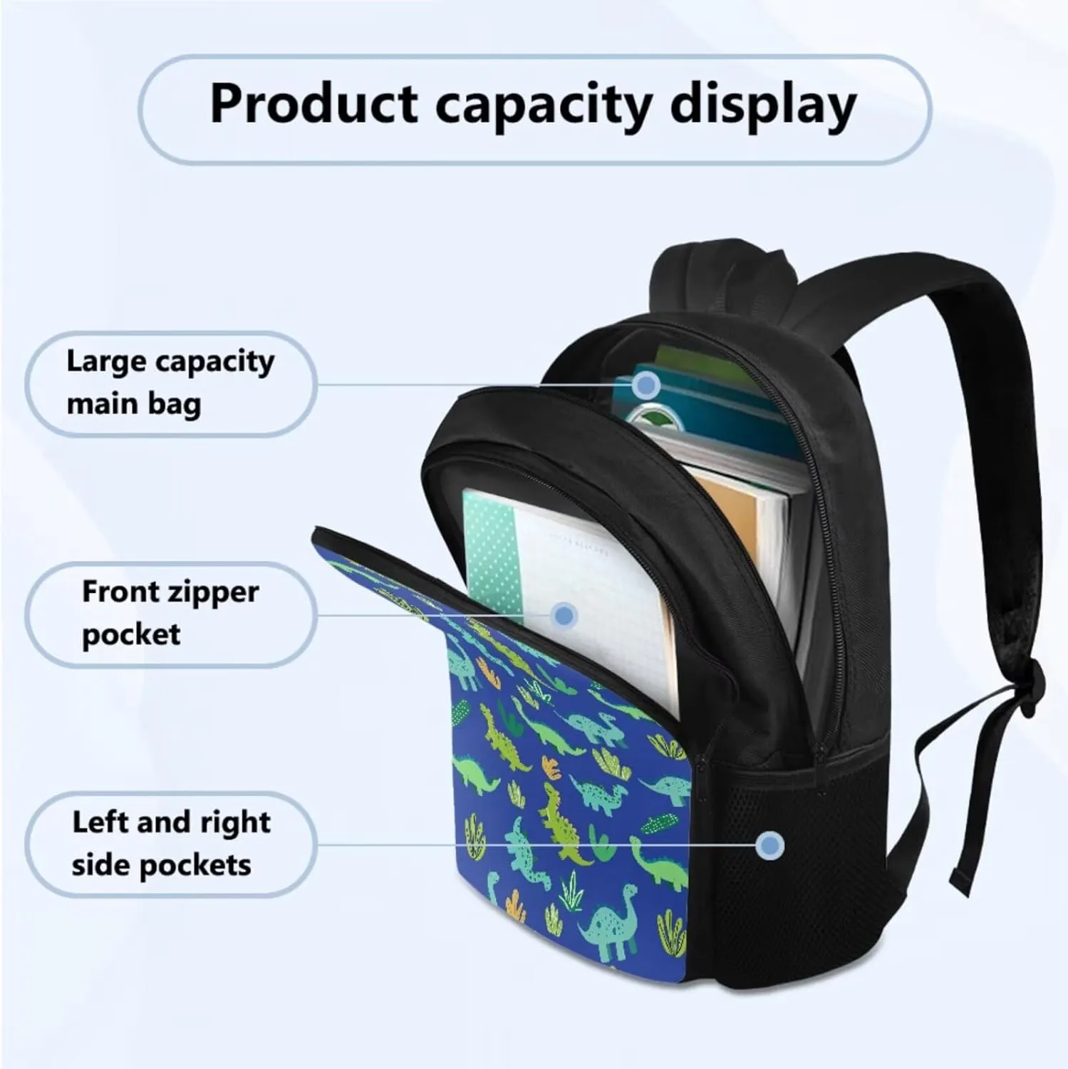 Cool Dinosaur Backpack for School with Lunch Box, 4th Grade Boys Backpack Large Capacity Bookbag Lunch Bag Pencil Case and Water Bottle Holder 4 PCS Set for Back to School